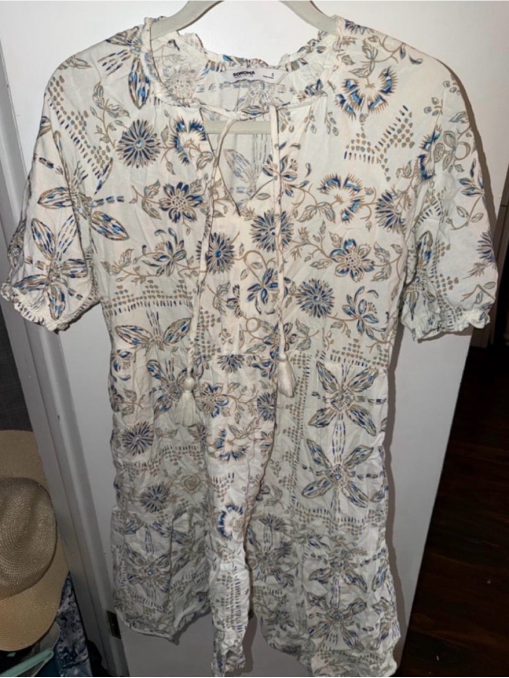 Sonoma Cottagecore Blue Floral Babydoll Mini Dress Small